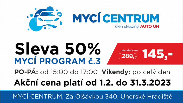 Šťastné hodinky se slevou 50% na mycím centru v Uherském Hradišti!